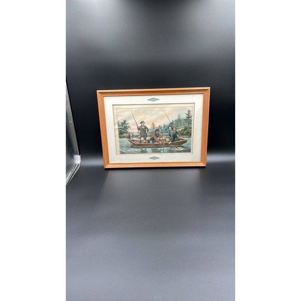 Nathaniel Currier Fishing Lithograph Framed Americana Print Art A.F. Tait